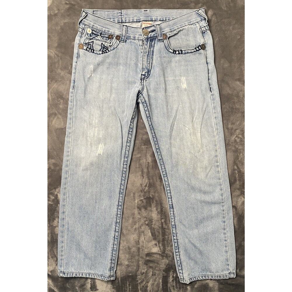 True Religion Joey Super T Jeans Men's 34 Blue Denim Embroidered Flap Pockets